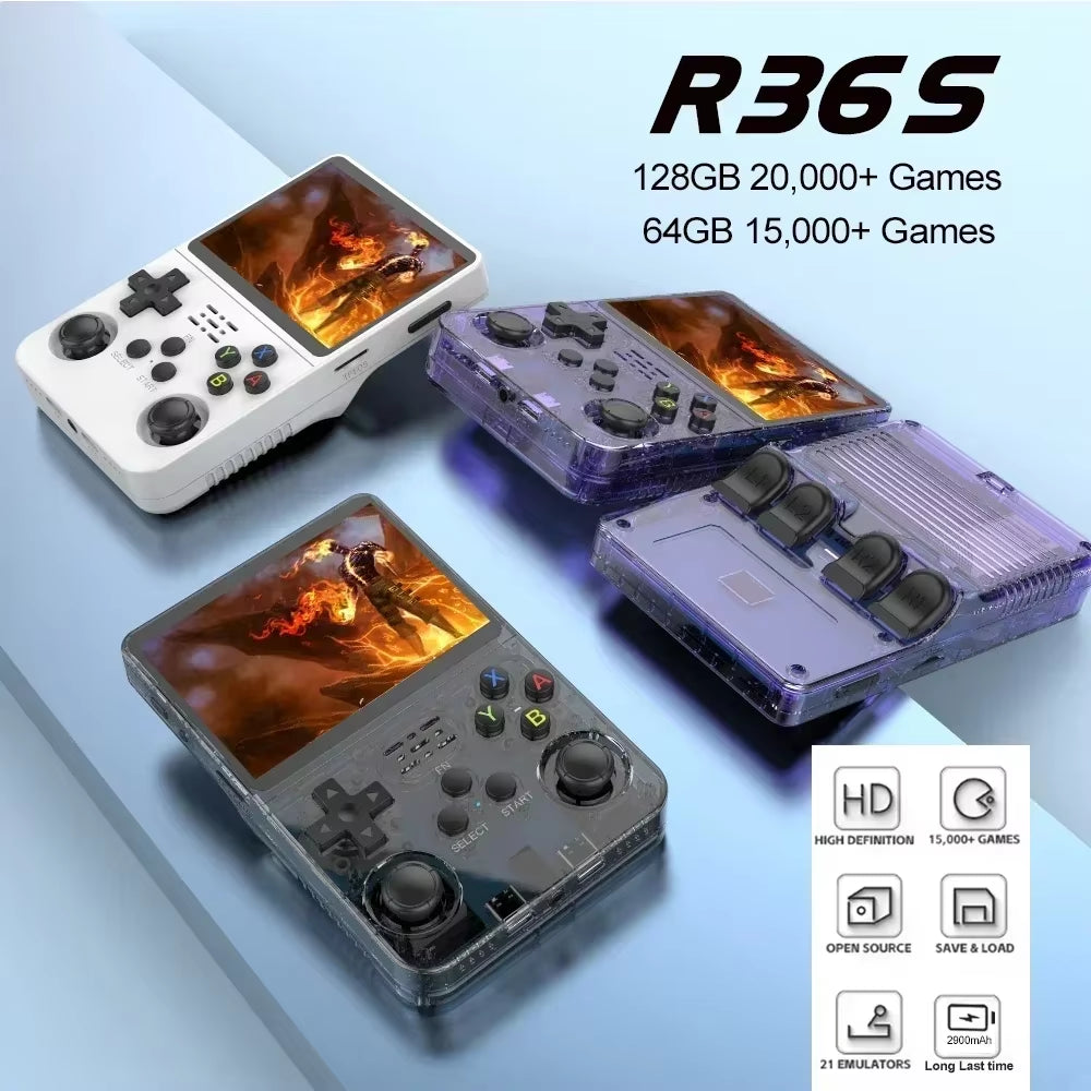 Unleash Nostalgia with the R36S Retro Handheld Game Console – 3.5 Inch IPS Screen & 64GB/128GB of Classic Gaming Awaits!